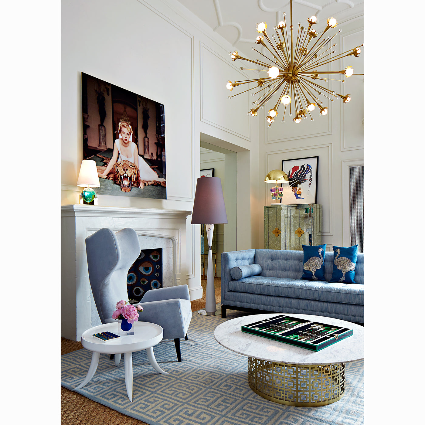 slim aarons "beauty and the beast" photograph milano wing chair nixon cocktail table - styled view
