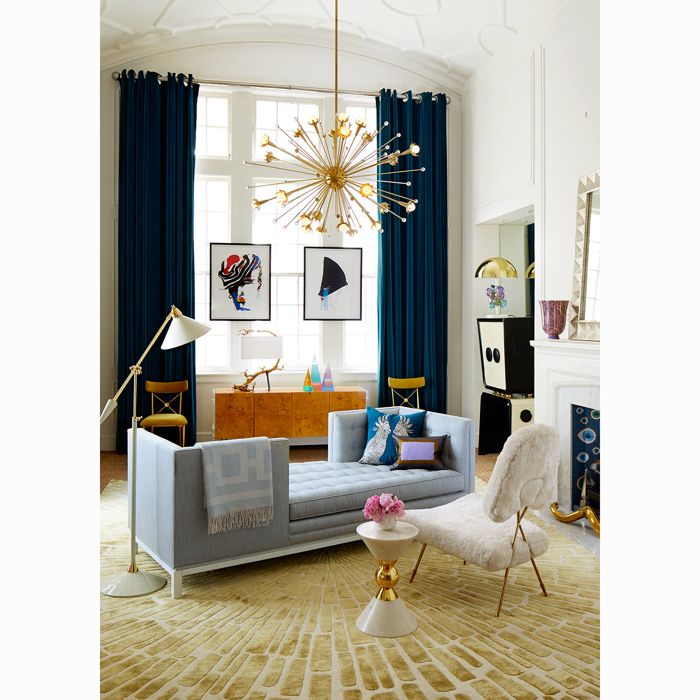 lampert tete a tete maxime shearling lounge chair living room - styled view