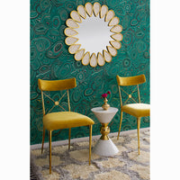 canaan accent table rider dining chairs petal mirror - styled view