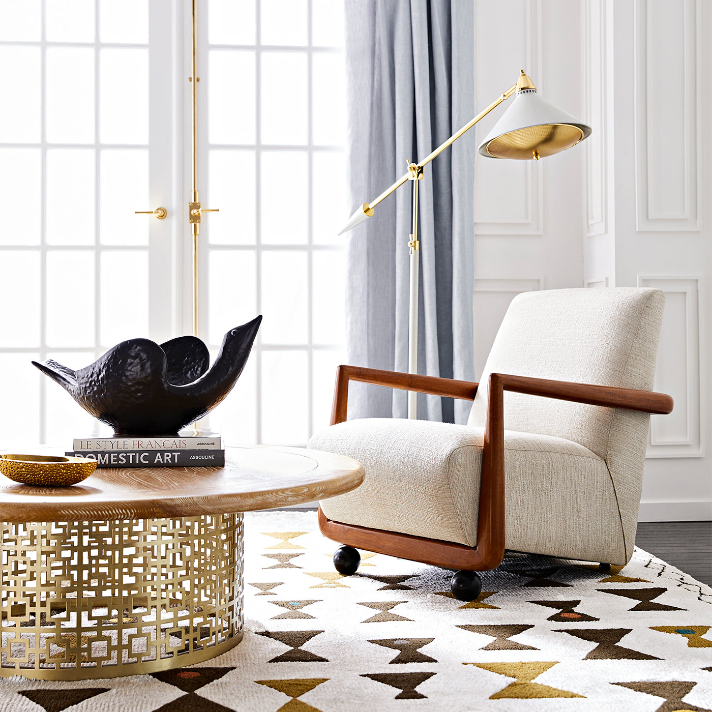 maxime task floor lamp st. germain club chair nixon cocktail table - styled view