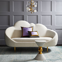 globo five-light chandelier clear ether cloud settee - styled view