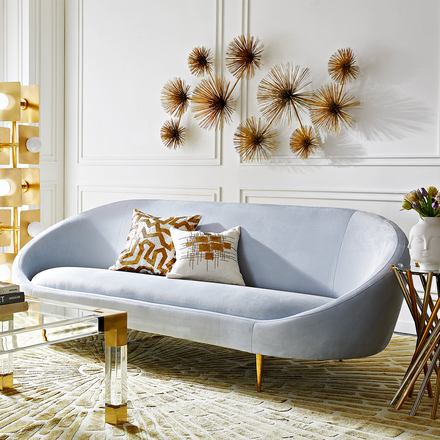 sunburst hand-knotted rug gold - styled view 10