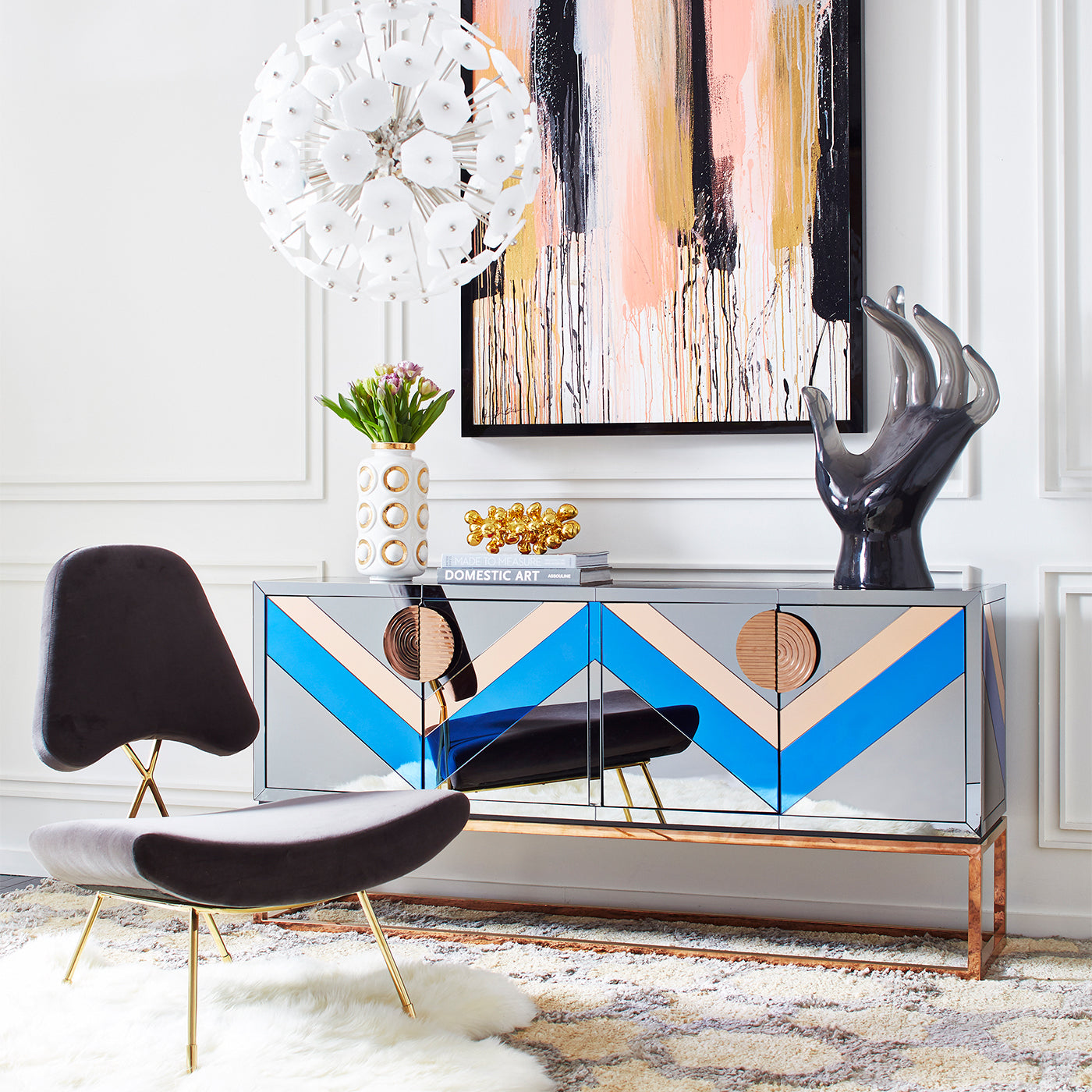 giant acrylic hand nouvelle credenza - styled view