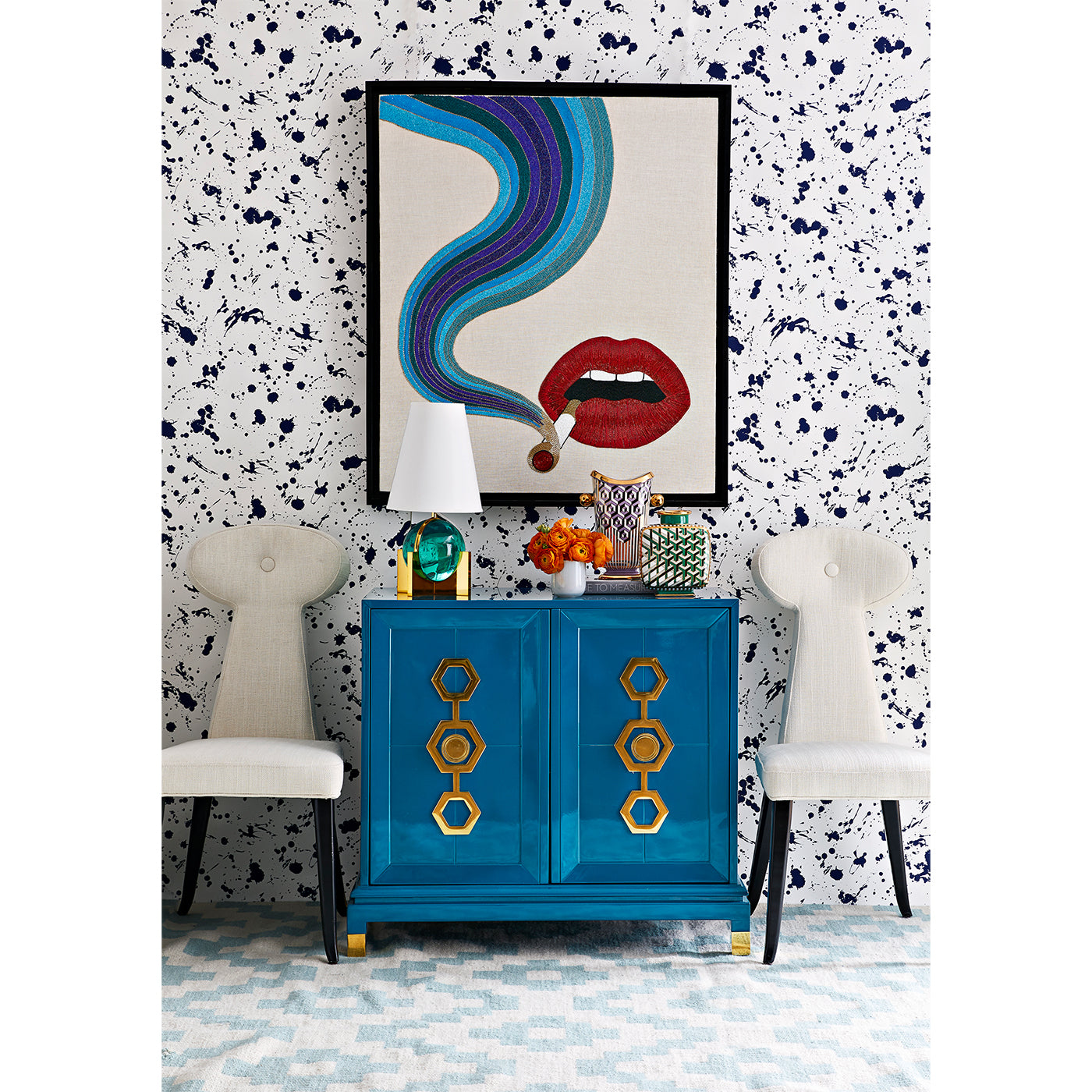 globo vanity lamp smolder beaded wall art turner cabinet - styled view