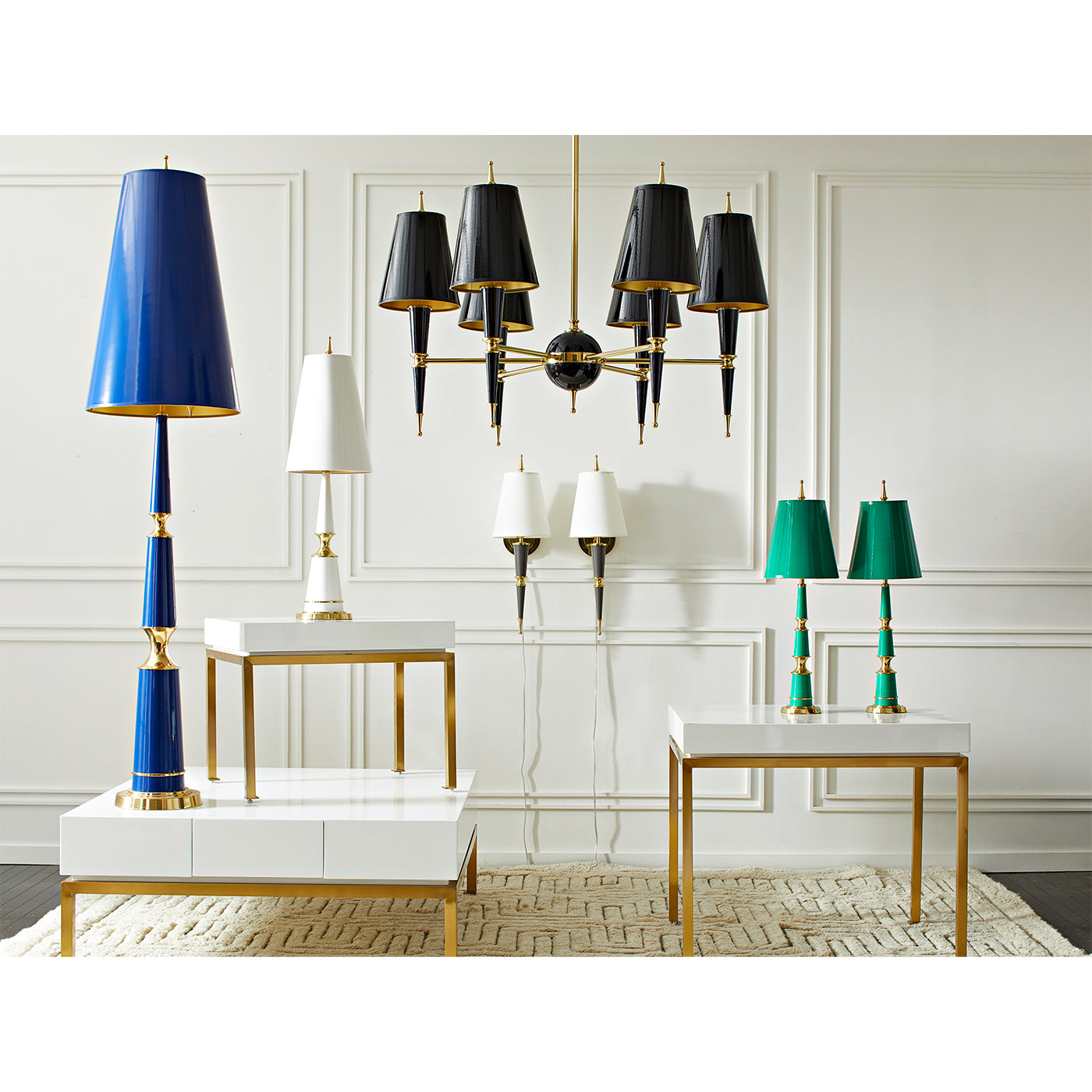 versailles sconce with fabric shade green brass - styled view
