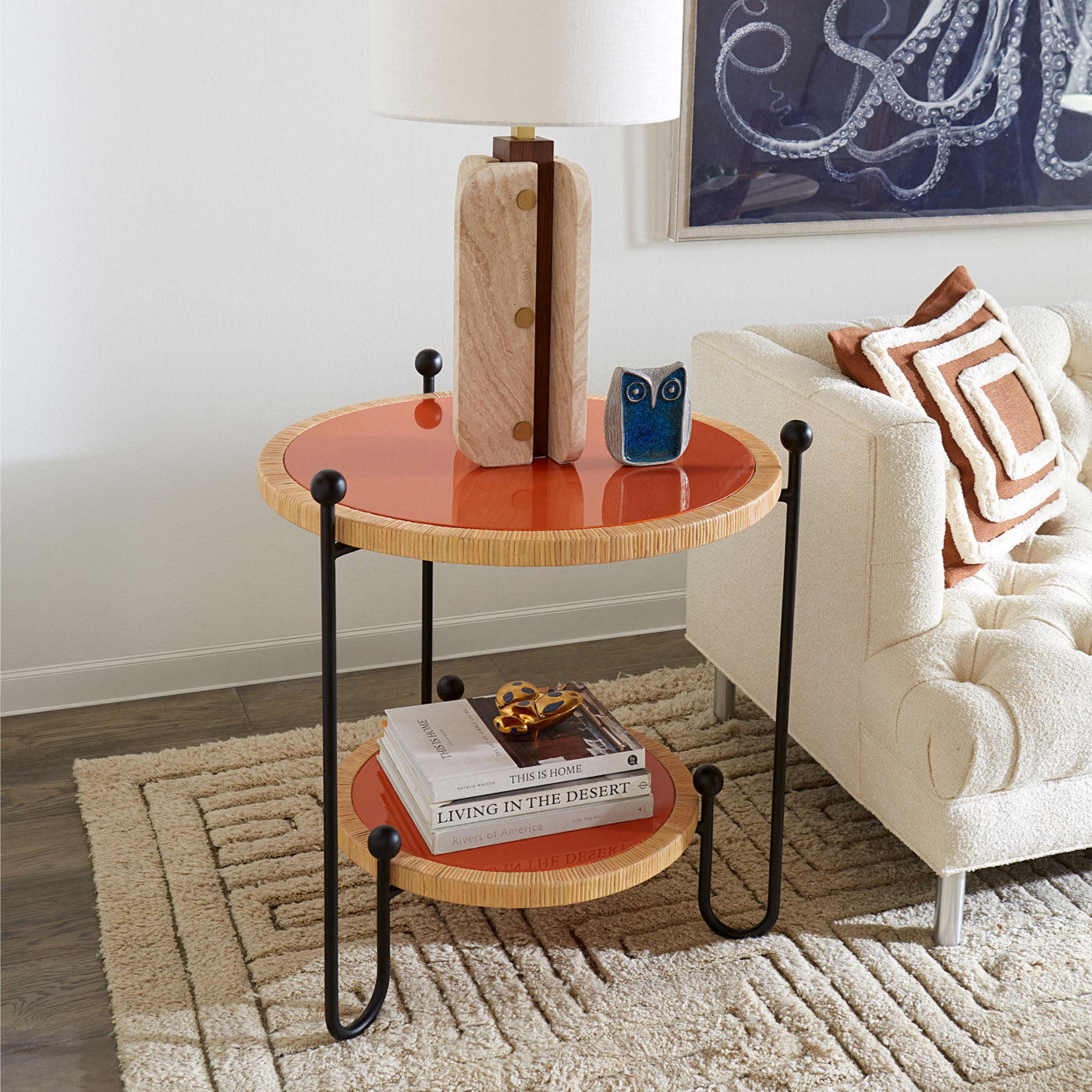 topanga column table lamp travertine brass - angle view