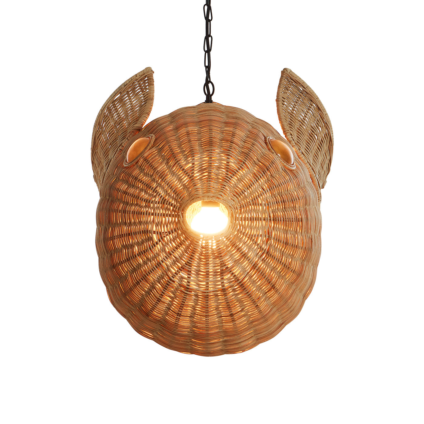 Wicker Blow Fish Pendant Medium - light on angle view