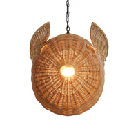 Wicker Blow Fish Pendant Medium - light on angle view