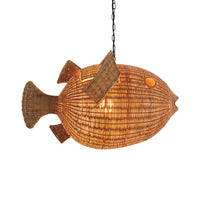 Wicker Blow Fish Pendant Medium - light on side view