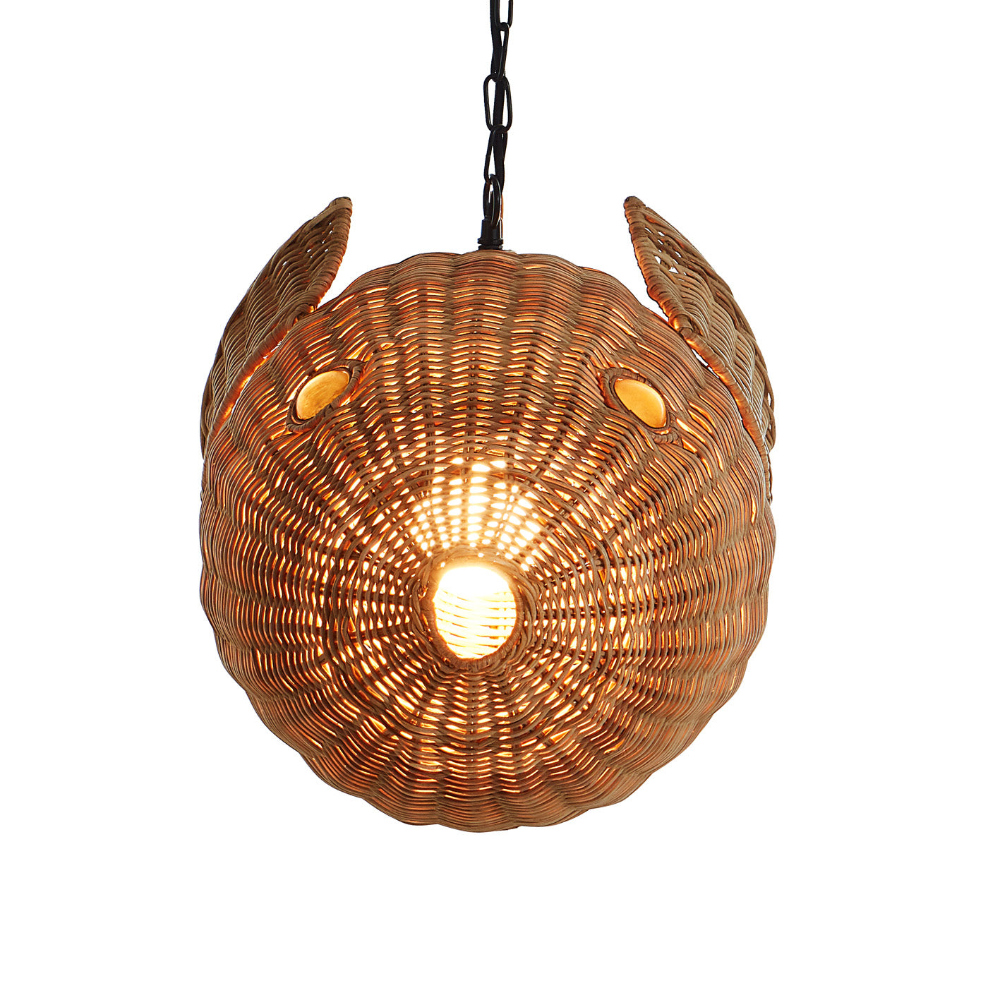 Wicker Blow Fish Pendant Small - light on angle view