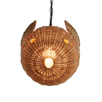 Wicker Blow Fish Pendant Small - light on angle view