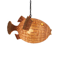Wicker Blow Fish Pendant Small - light on side view