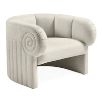 Gray armchair with decorative element on a white background