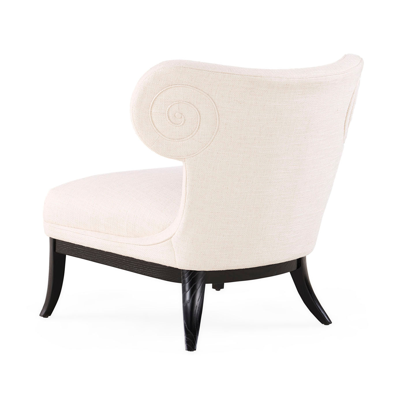 White armchair with black legs on a white background