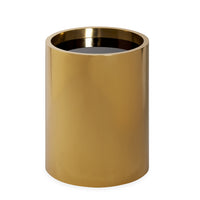 Gold cylindrical trash can on a white background