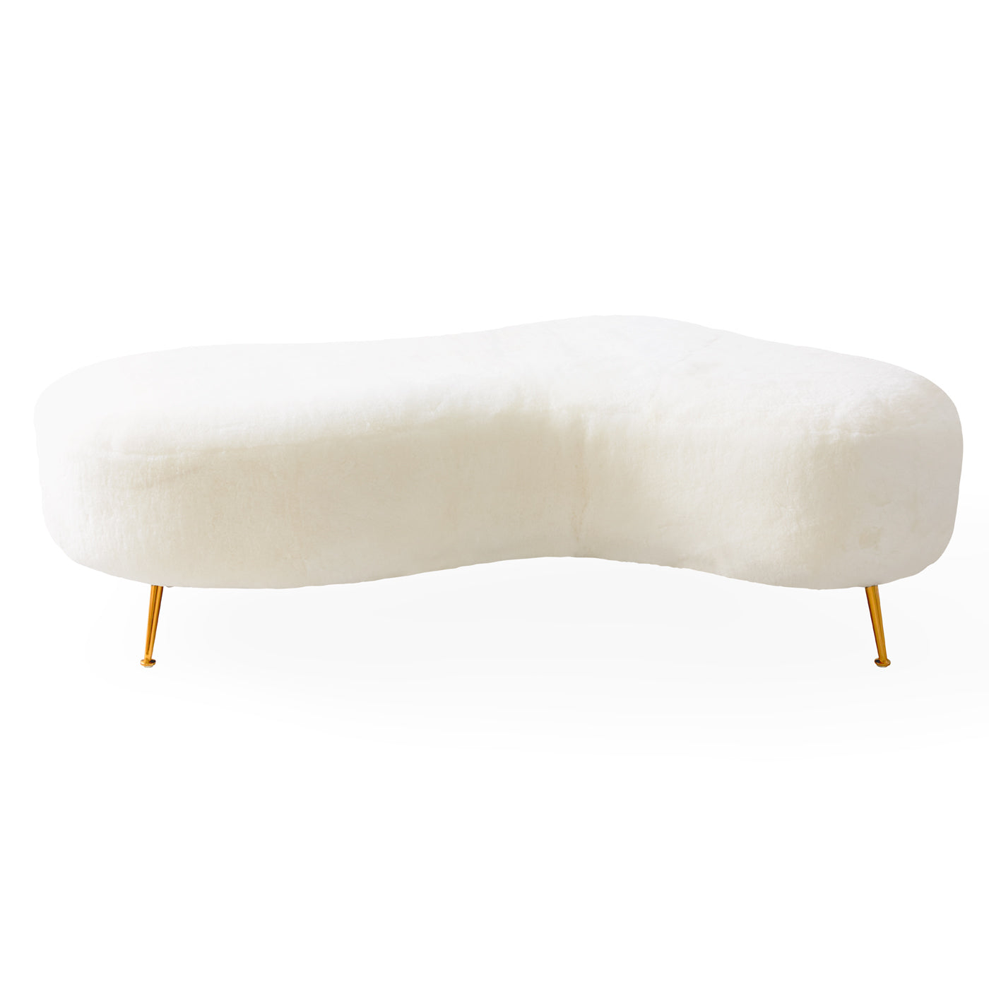 amorphic cocktail ottoman shearling white brass feet - front view