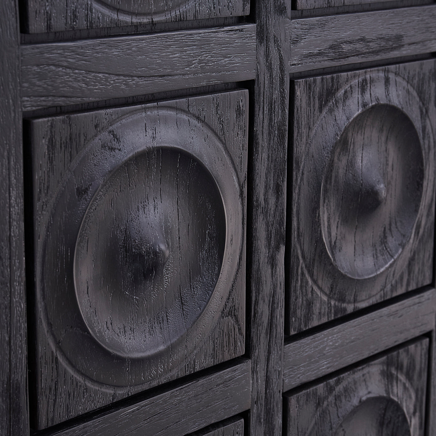 antwerp circles cabinet ebonized limed mindi wood circle tiles - open front view