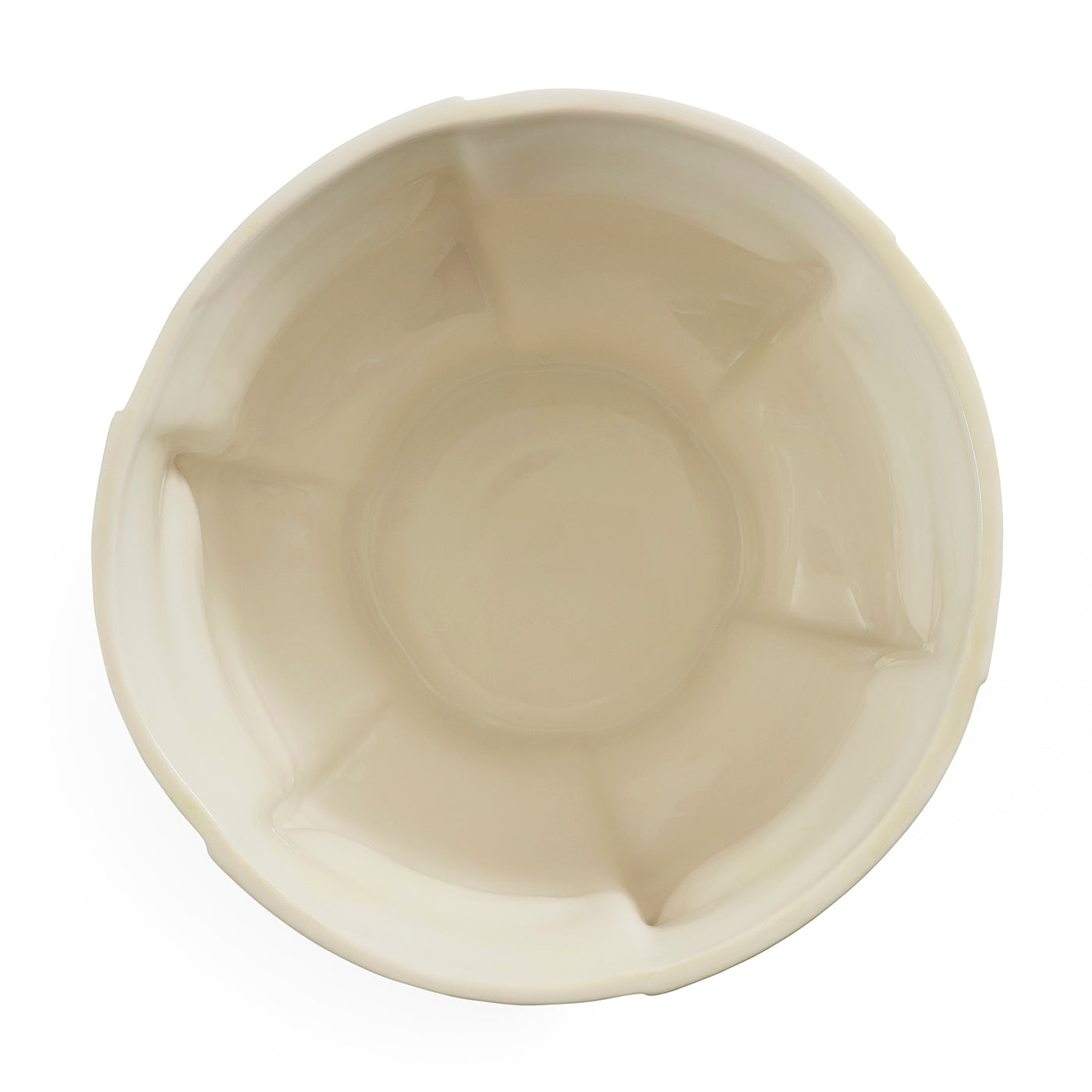 An off-white disposable paper bowl with a textured, ribbed interior design, shown from a top-down perspective on a white background.