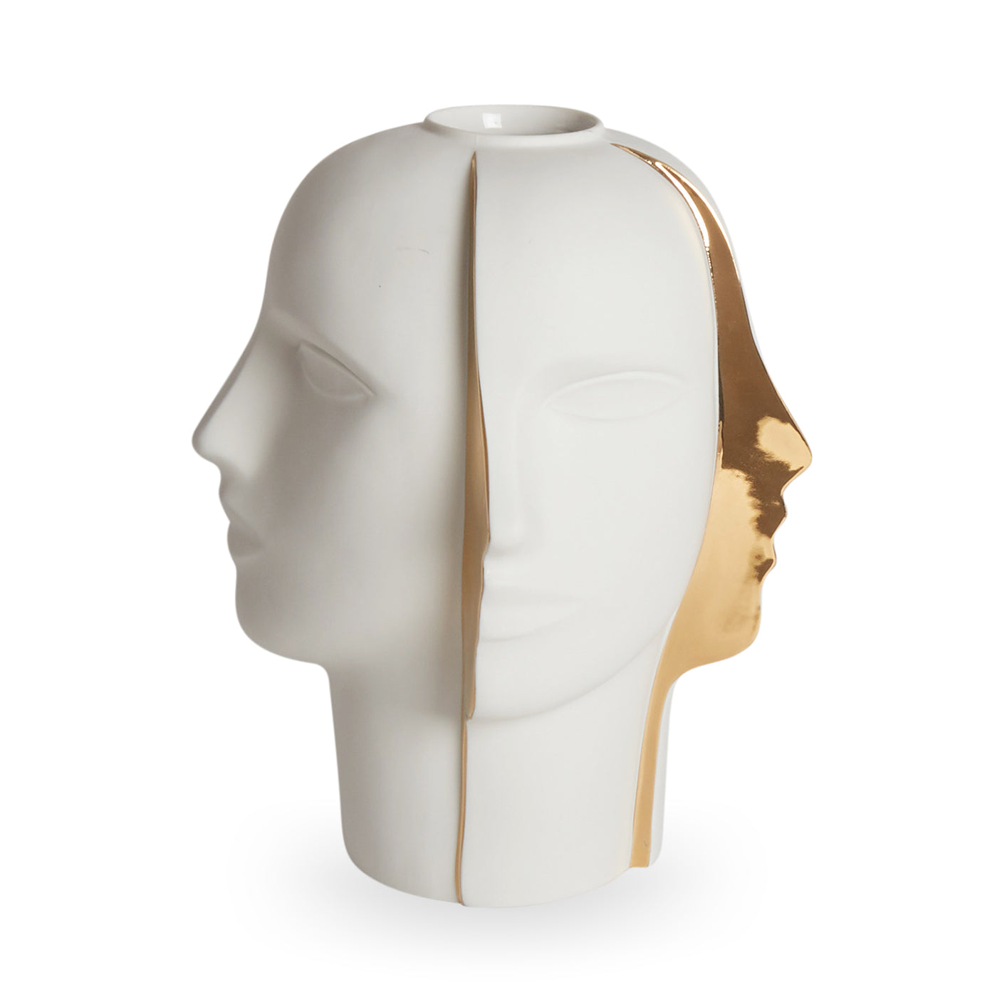 atlas split vase porcelain white accent gold - front view