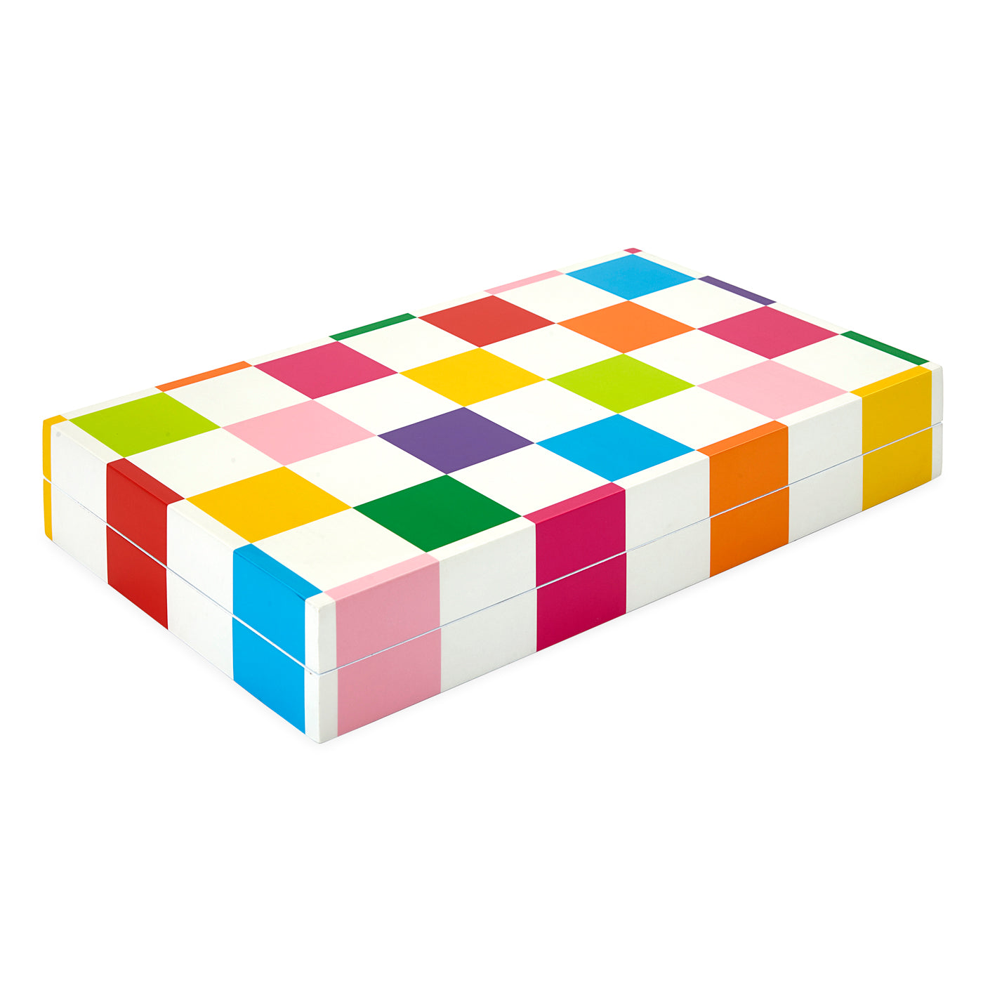 checkerboard backgammon set lacquer multicolor closed - angle view