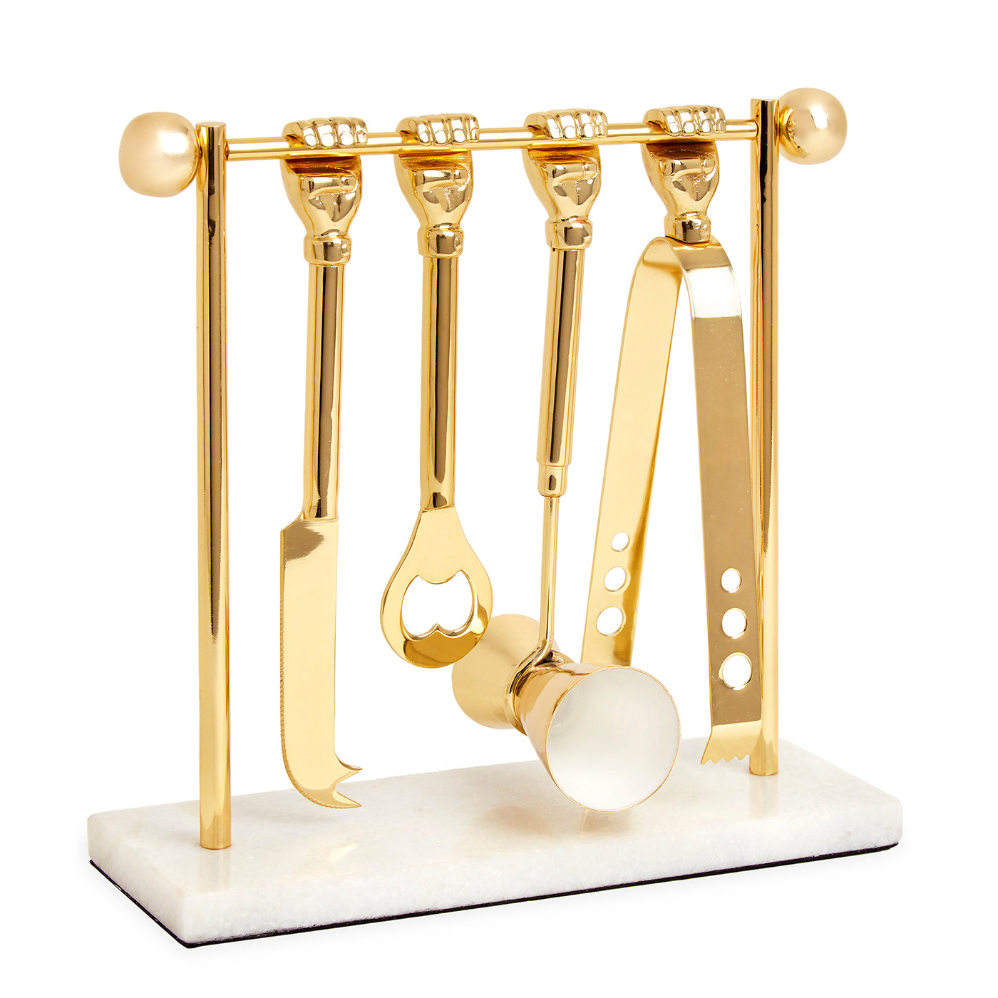 barbell barware set brass base marble - angle view