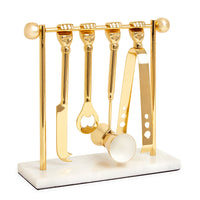 barbell barware set brass base marble - angle view