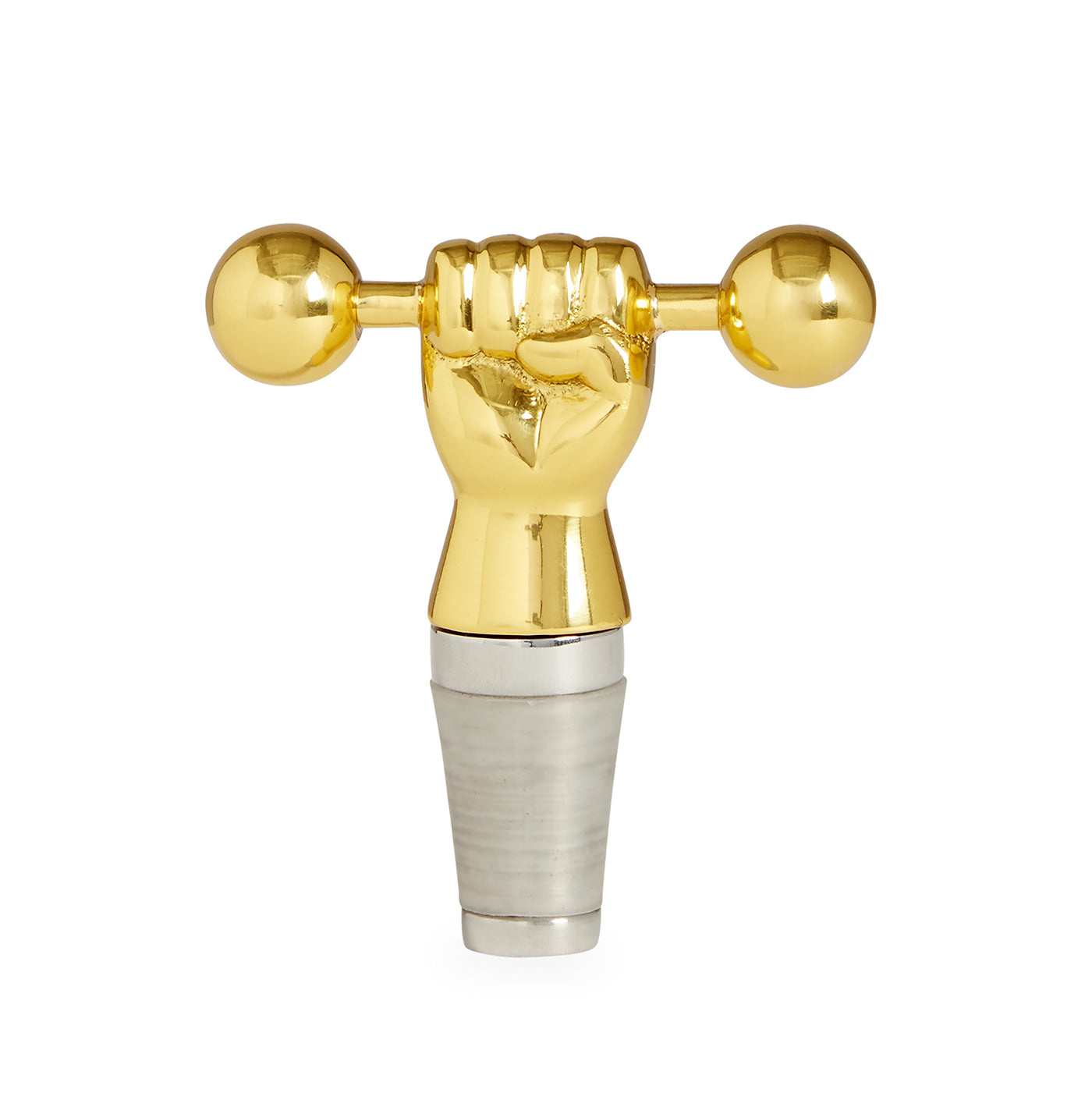 Barbell Bottle Stopper in Brass and Steel | Jonathan Adler