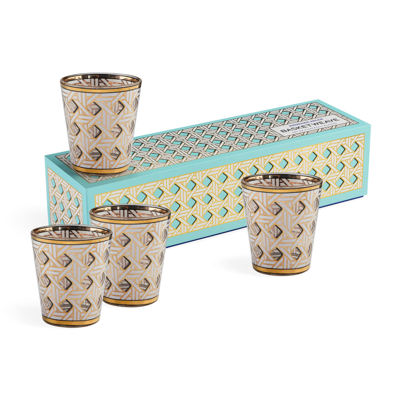 Basketweave Glassware Set in Glass with Gold Accents | Jonathan Adler
