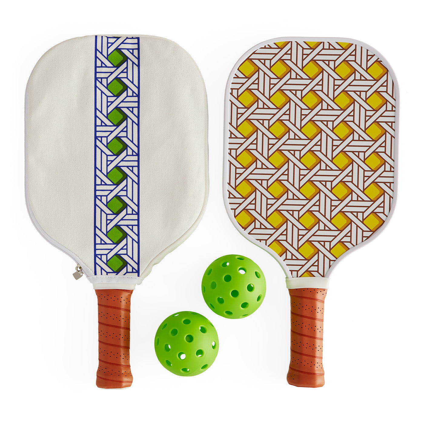 Basketweave Pickleball Set in Leather | Jonathan Adler