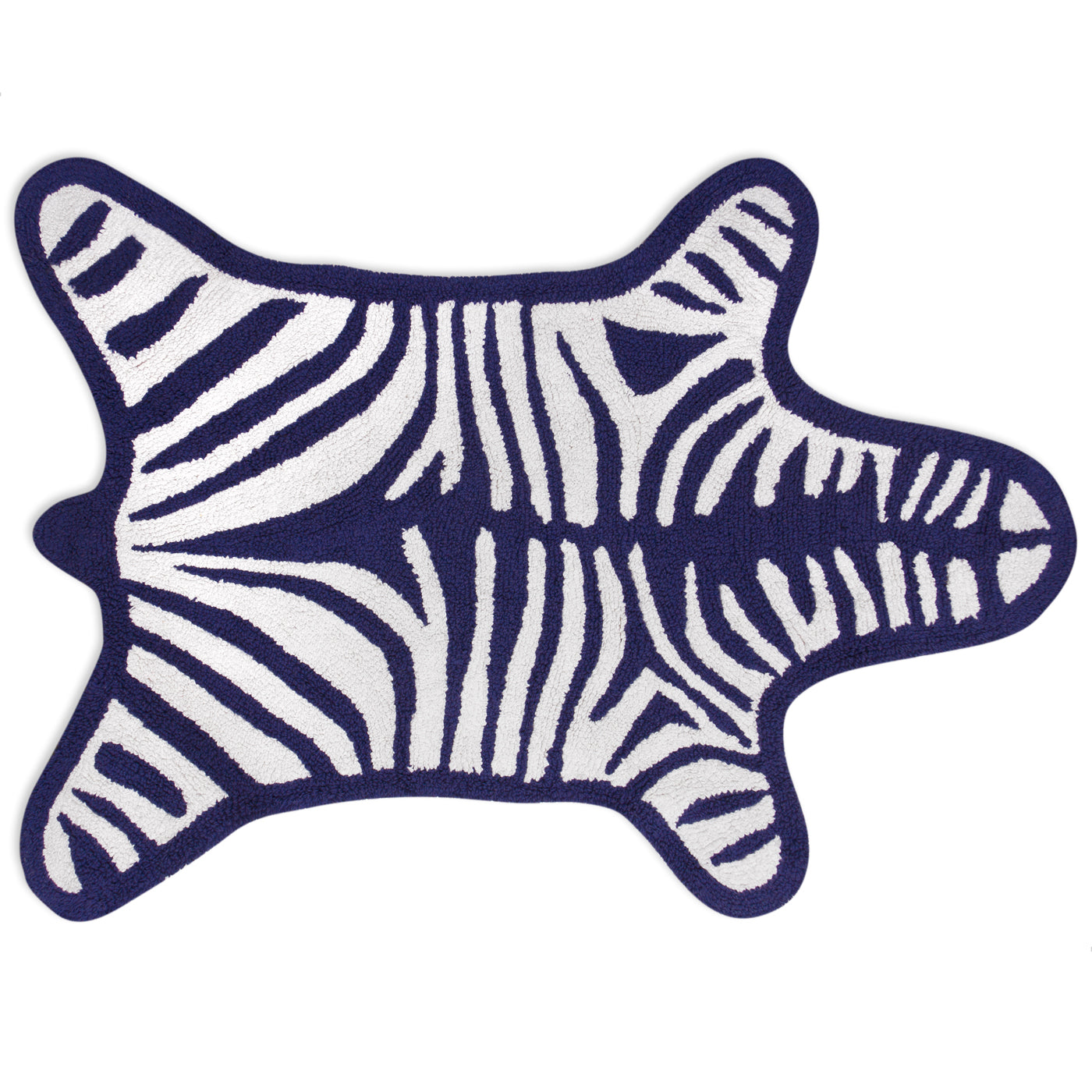 reversible zebra bathmat navy - front view