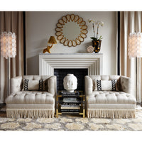 jacques two-tier accent table baxter t-arm chairs with bullion fringe living room - styled view