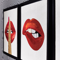 hush beaded wall art glass beads red gold pink - detail view