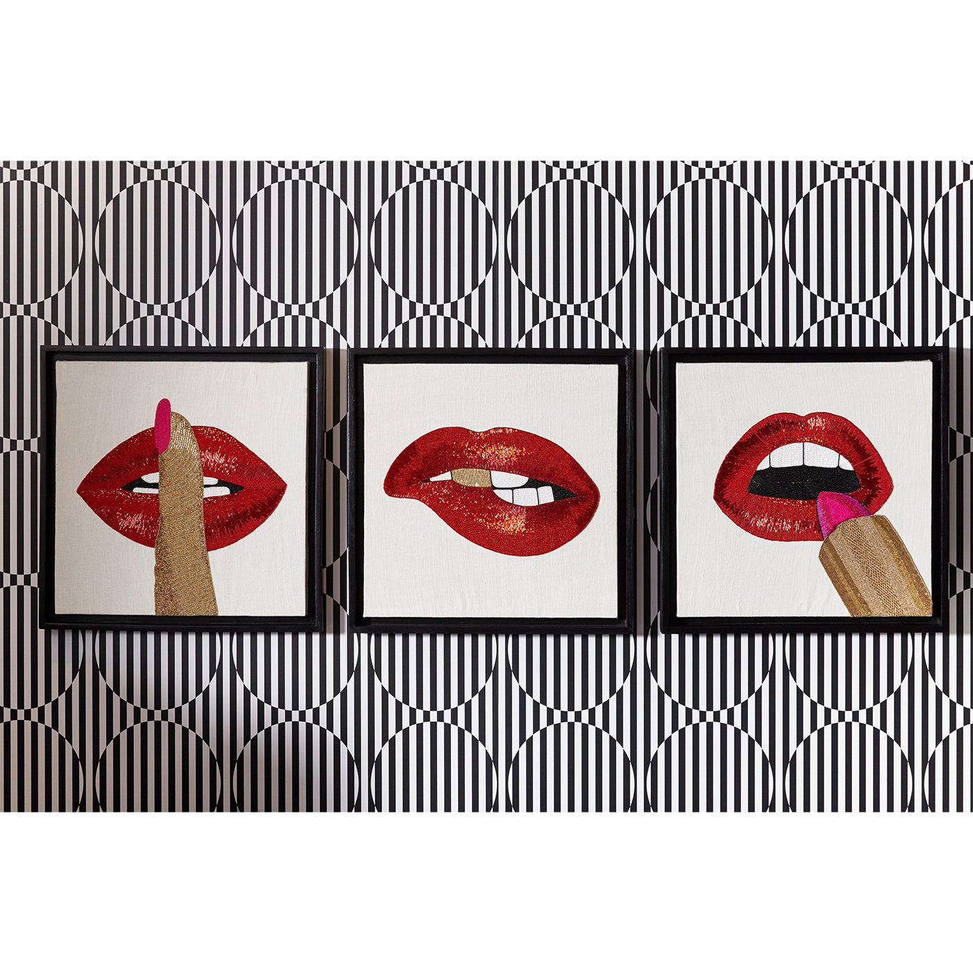 lips beaded wall art - styled view