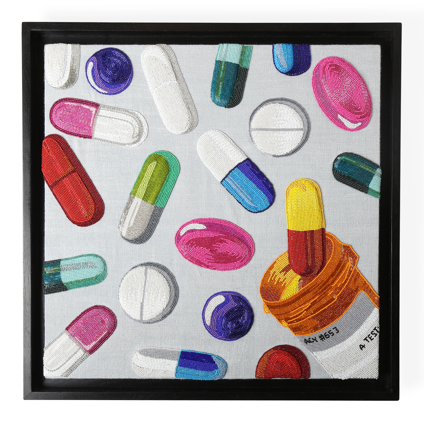 happy pills beaded wall art glass beads multicolor - front view
