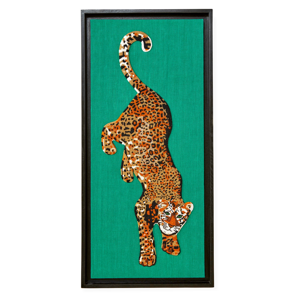 leopard beaded wall art glass beads green gold - front view