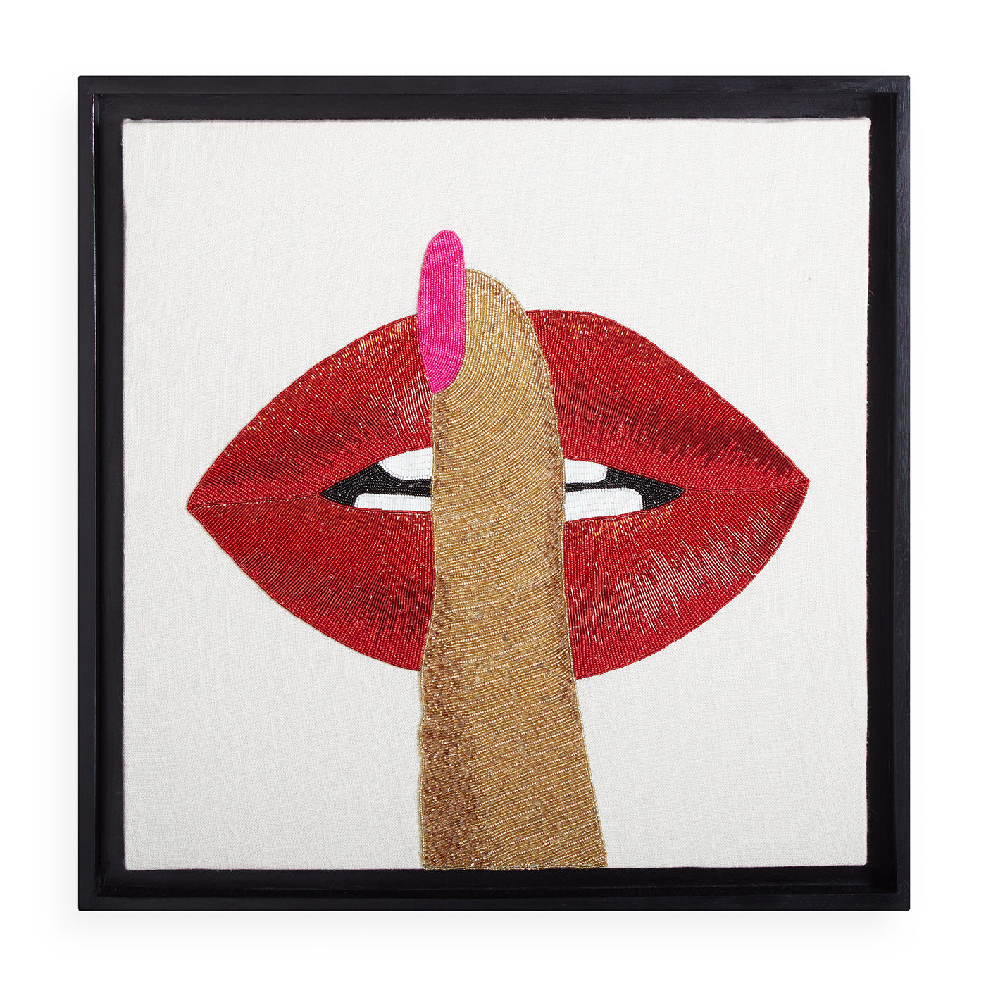 hush beaded wall art glass beads red gold pink - front view