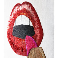 lips beaded wall art - styled view