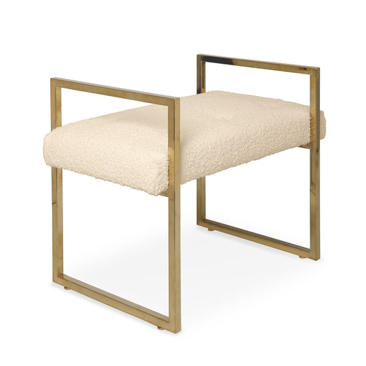 Chair with gold frame and beige cushion on a white background