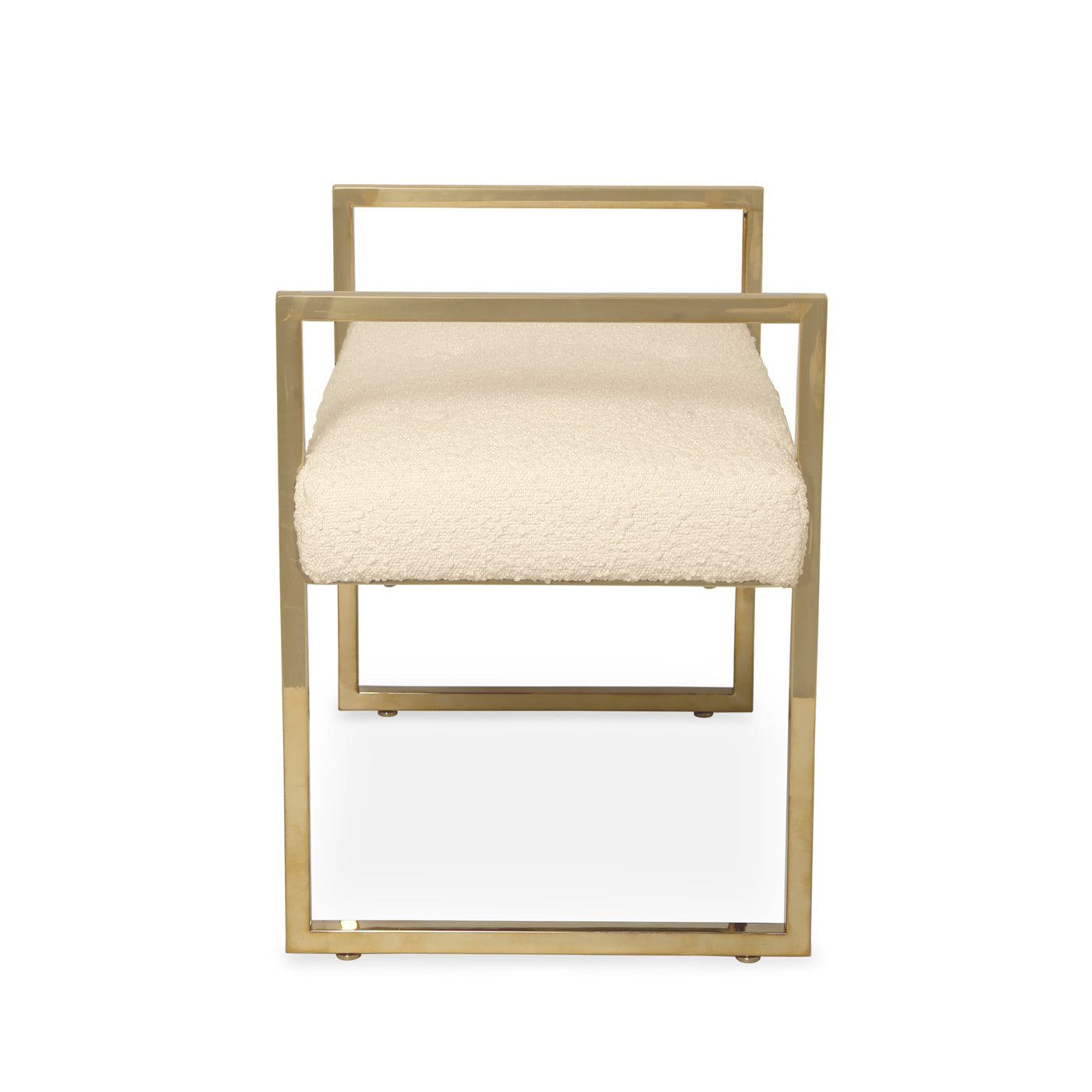 Chair with gold frame and white cushion on a white background