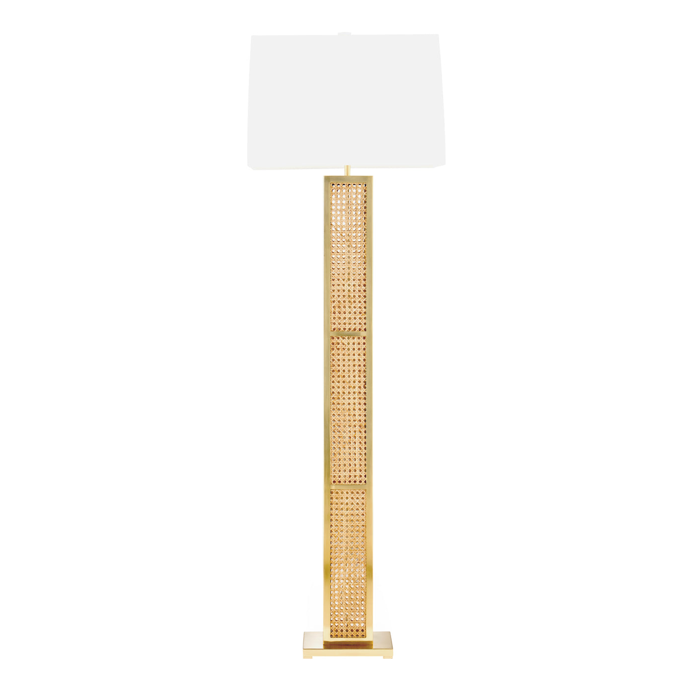 bellport floor lamp caine rattan brass accents - front view