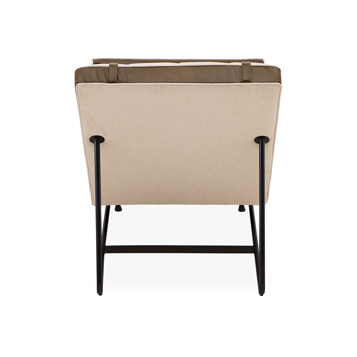 Beige ottoman with black legs on a white background