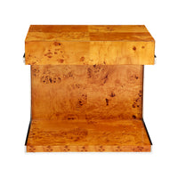 bond cantilevered side table burl wood stainless steel frame - side view