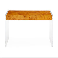 bond desk burl wood top clear acrylic frame - front view