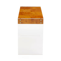 bond desk burl wood top clear acrylic frame - side view
