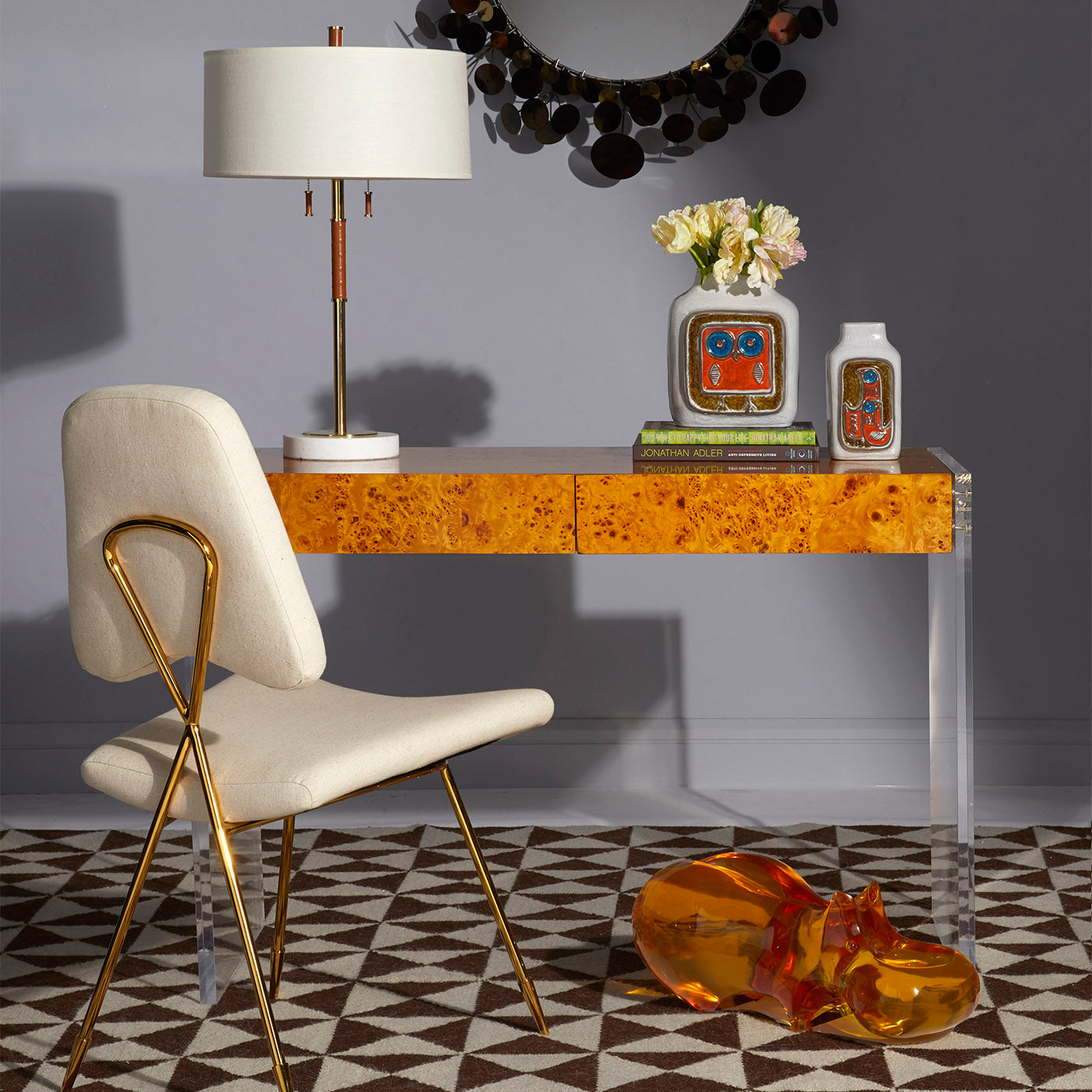 bond desk maxime dining chair menagerie vases home office - styled view