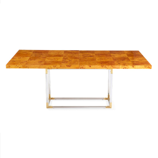 bond dining table burl wood nickel brass base - front view