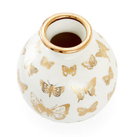 botanist butterfly round vase porcelain white accents gold - detail view