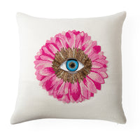 petals beaded pillow pink gold blue glass beads on linen - front view