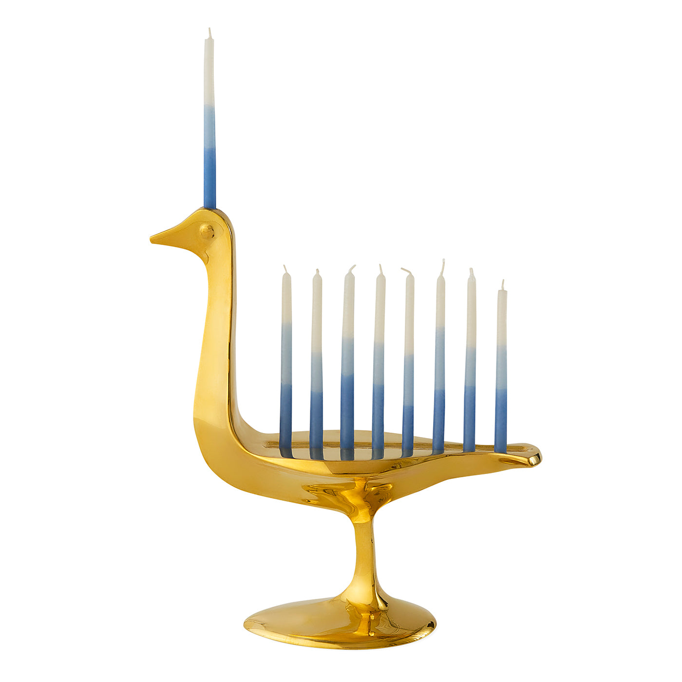 Brass Bird Menorah with candles