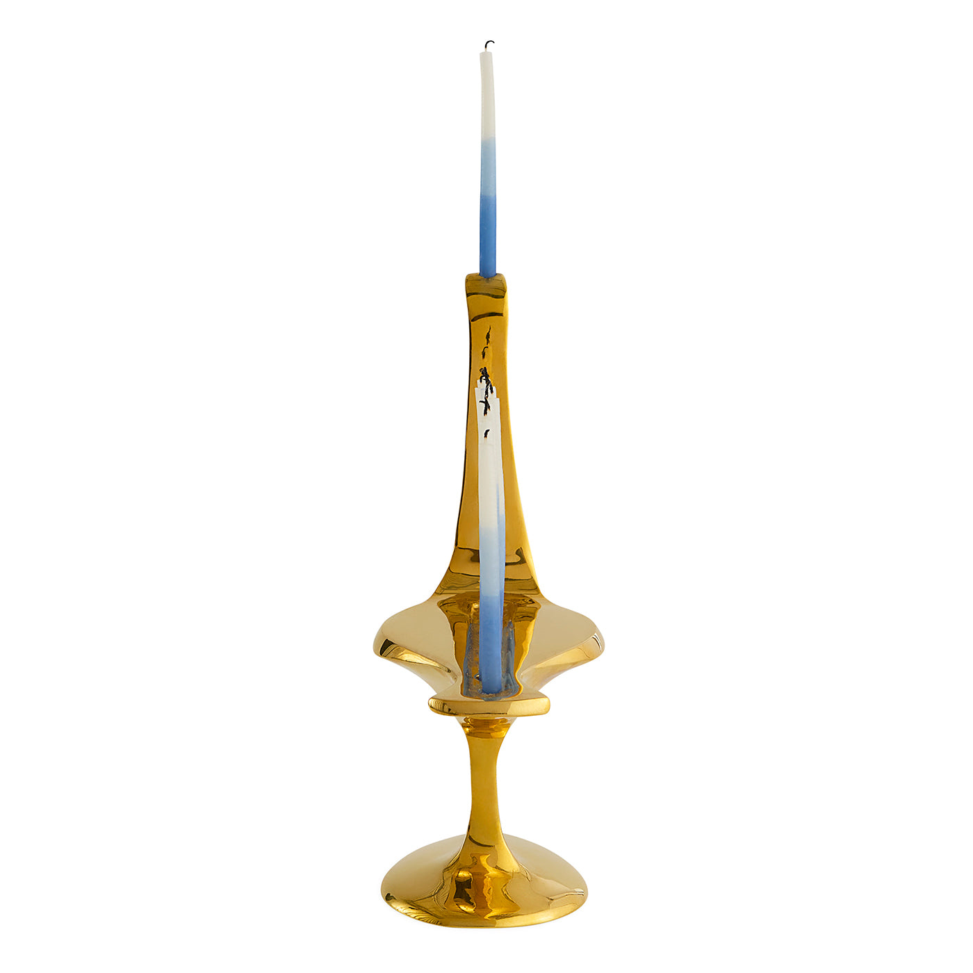 Brass Bird Menorah with candles - back view